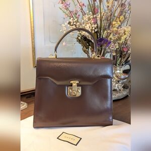 Gucci Brown ‎ Leather Lady lock vintage  Handbag